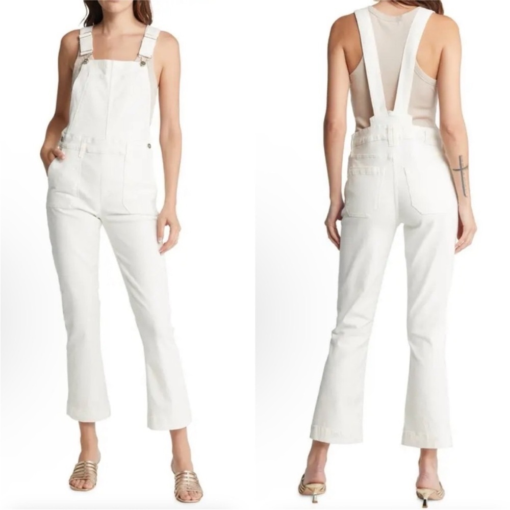 PAIGE Claudine Denim Ankle Flared Overalls white ivory jeans ankle size 26